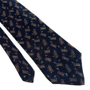 Calvin Klein Navy Blue Brown‎ Jacquard Print Abstract Wide Silk Tie